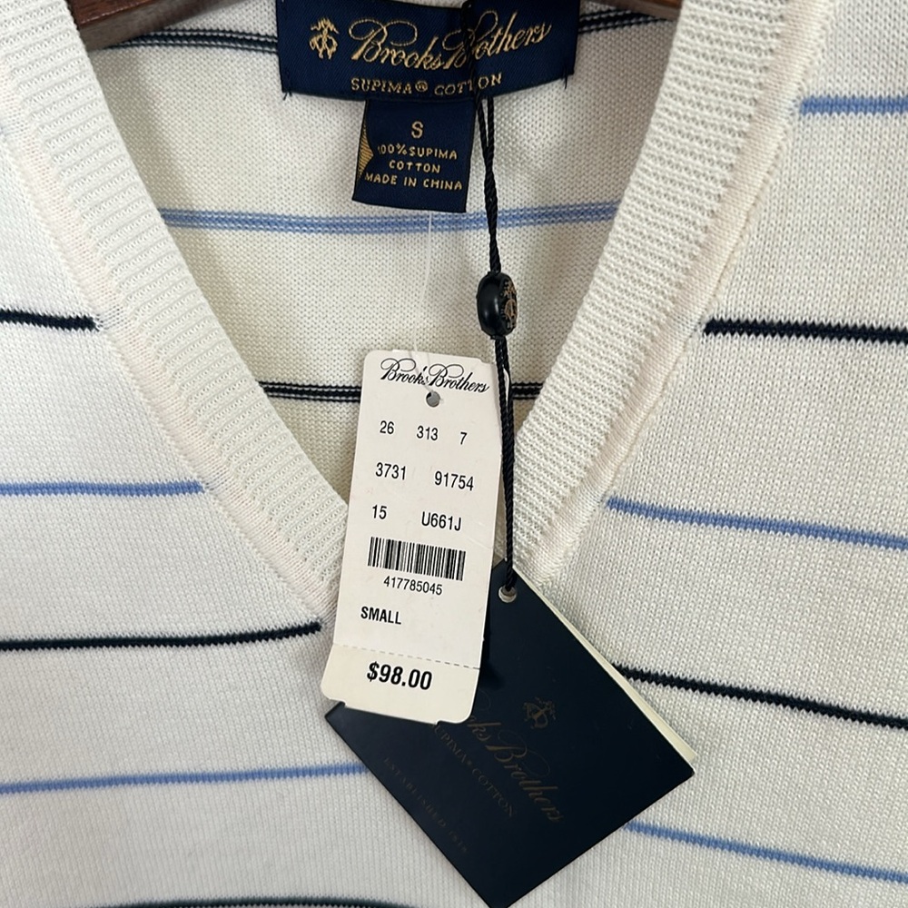 NWT Brooks Brothers White and Blue Striped Sweater Vest - Picture 2 of 3